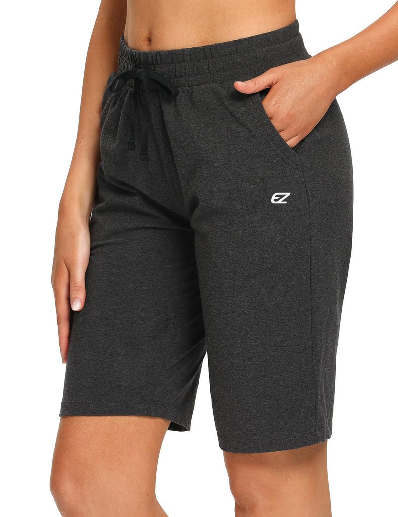 EZRUN Womens Bermuda Shorts Summer Sweat Shorts with Deep Pockets 10" Cotton Shorts for Women Gym Workout Charcoal - Image 1